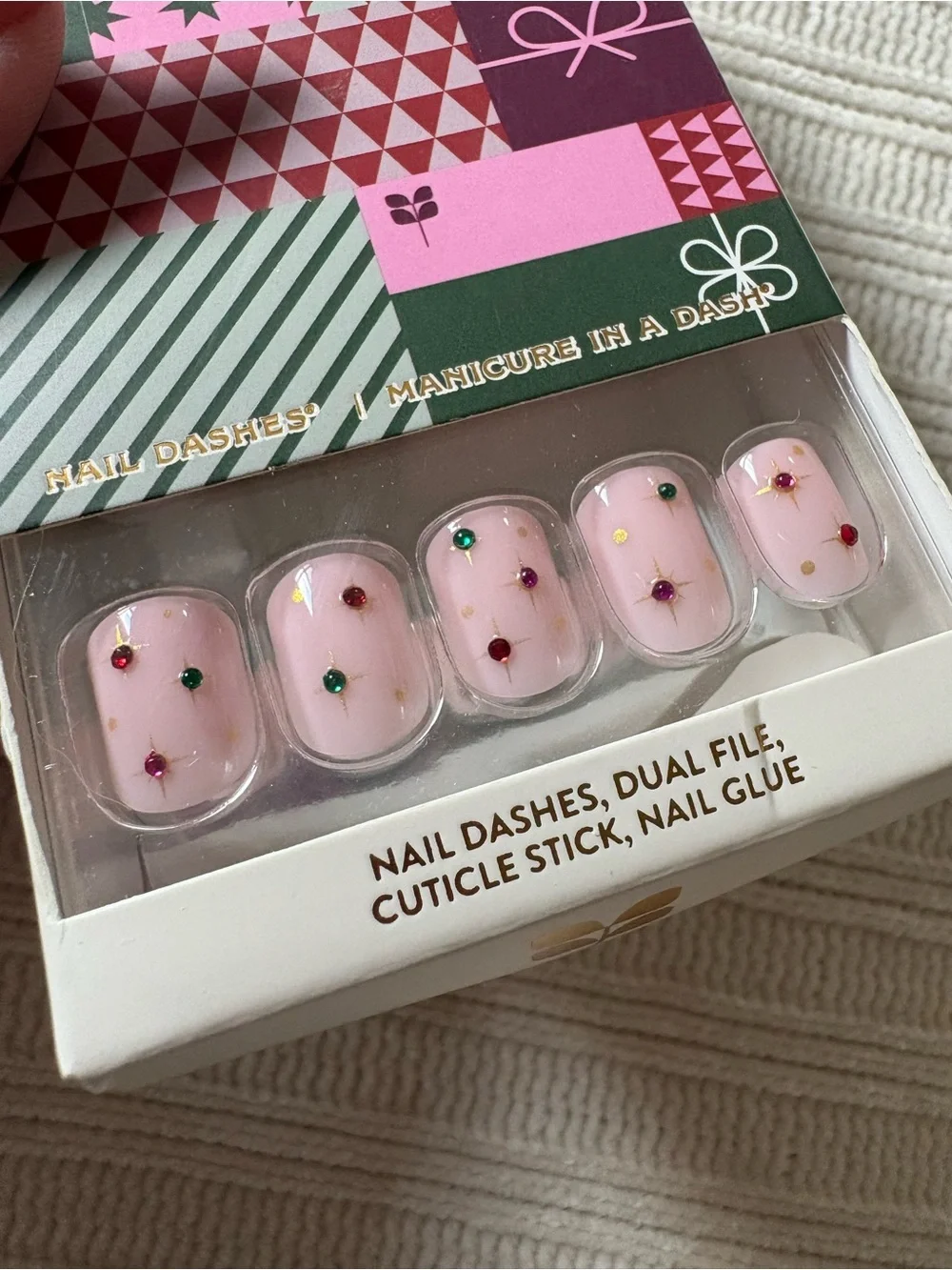 Red Aspen Pink Press-On Nail Dashes Giulias Glistening Gifts